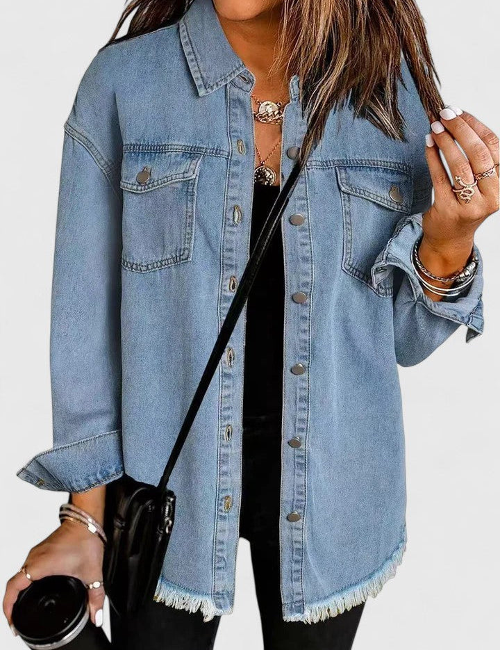 Ivy Sherwood | Oversized Denim Jacket With Frayed Hem