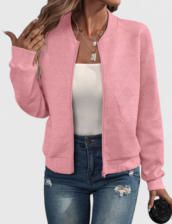 Nancy Prentice | Textured Zip-Up Bomber Jacket