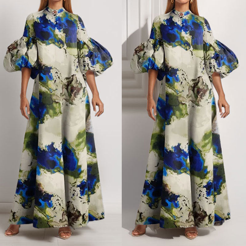 Florence Hughes | Abstract Print Puff Sleeve Maxi Dress
