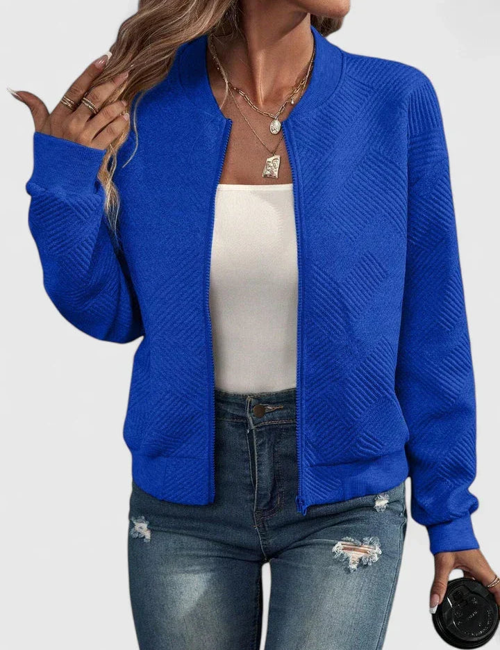 Nancy Prentice | Textured Zip-Up Bomber Jacket