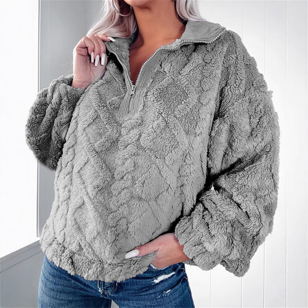 Elspeth Fairholm | Textured Fleece Pullover With Zip Collar