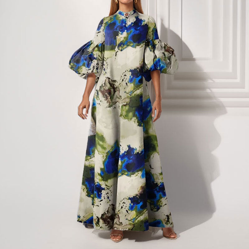 Florence Hughes | Abstract Print Puff Sleeve Maxi Dress