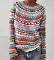 Rosalie Clarke | Rainbow Stripe Knit Sweater with Contrast Cuffs