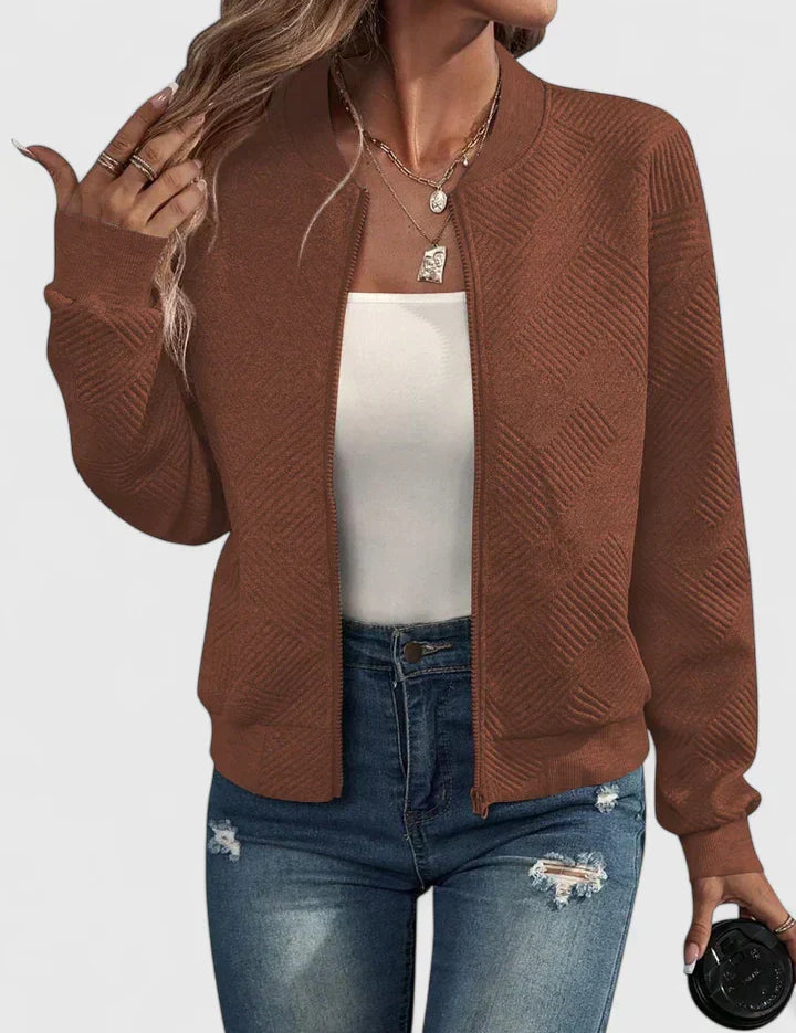 Nancy Prentice | Textured Zip-Up Bomber Jacket