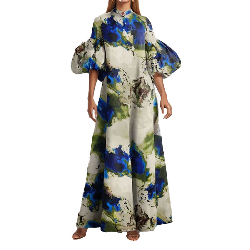 Florence Hughes | Abstract Print Puff Sleeve Maxi Dress