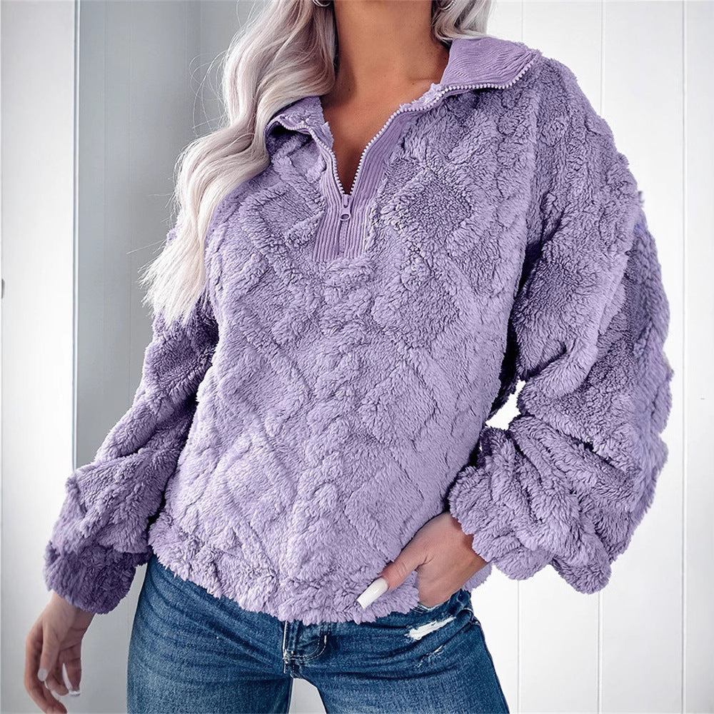 Elspeth Fairholm | Textured Fleece Pullover With Zip Collar