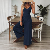 Cecily Brown | Wide-Leg Spaghetti Strap Jumpsuit in Navy Texture