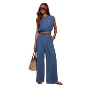 Poppy Harrison | Denim Crop Top & Wide-Leg Trouser Set