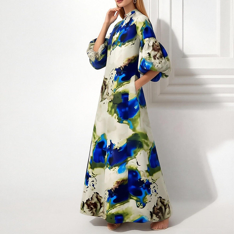 Florence Hughes | Abstract Print Puff Sleeve Maxi Dress