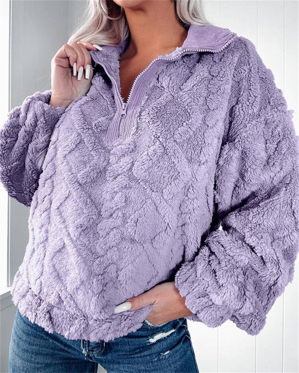 Elspeth Fairholm | Textured Fleece Pullover With Zip Collar