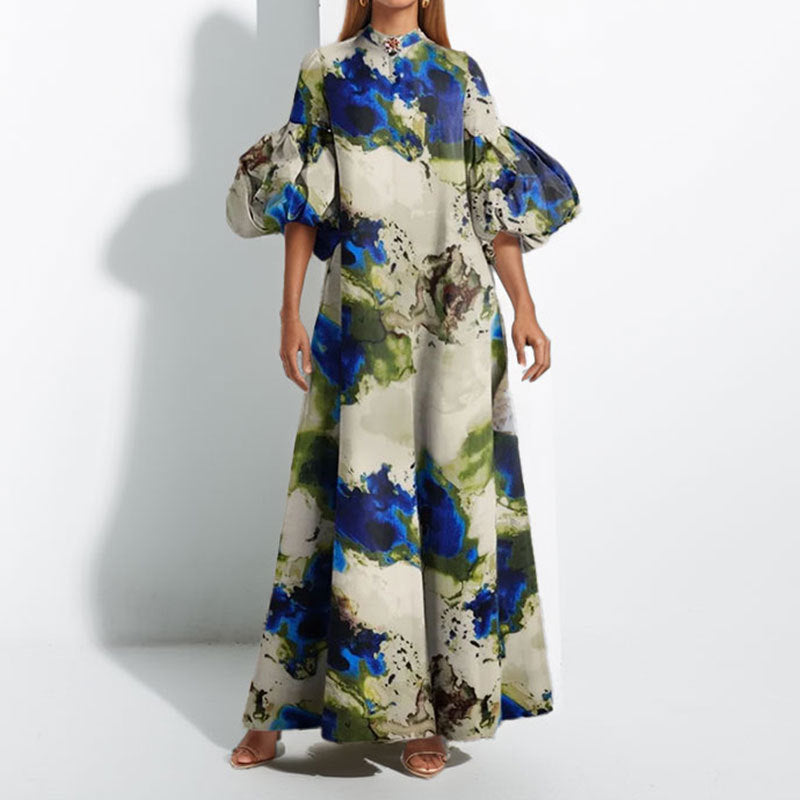 Florence Hughes | Abstract Print Puff Sleeve Maxi Dress