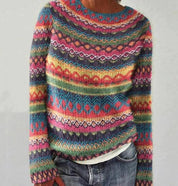 Rosalie Clarke | Rainbow Stripe Knit Sweater with Contrast Cuffs