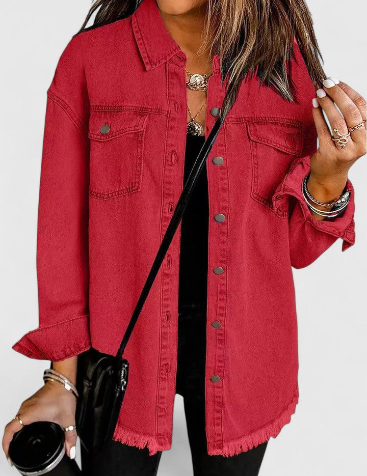 Ivy Sherwood | Oversized Denim Jacket With Frayed Hem