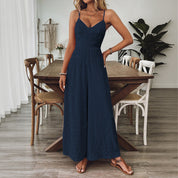 Cecily Brown | Wide-Leg Spaghetti Strap Jumpsuit in Navy Texture