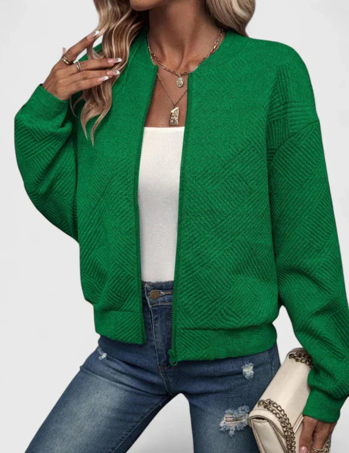 Nancy Prentice | Textured Zip-Up Bomber Jacket