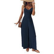 Cecily Brown | Wide-Leg Spaghetti Strap Jumpsuit in Navy Texture
