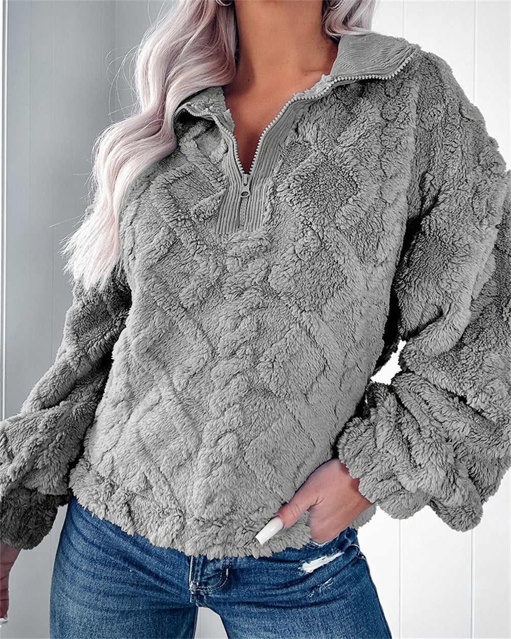 Elspeth Fairholm | Textured Fleece Pullover With Zip Collar