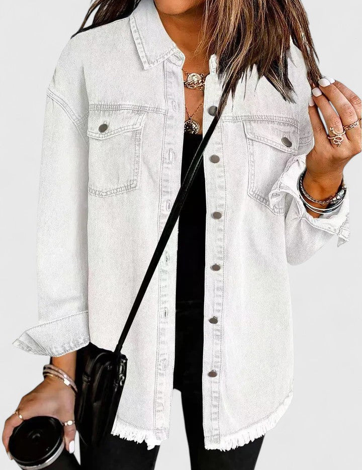 Ivy Sherwood | Oversized Denim Jacket With Frayed Hem