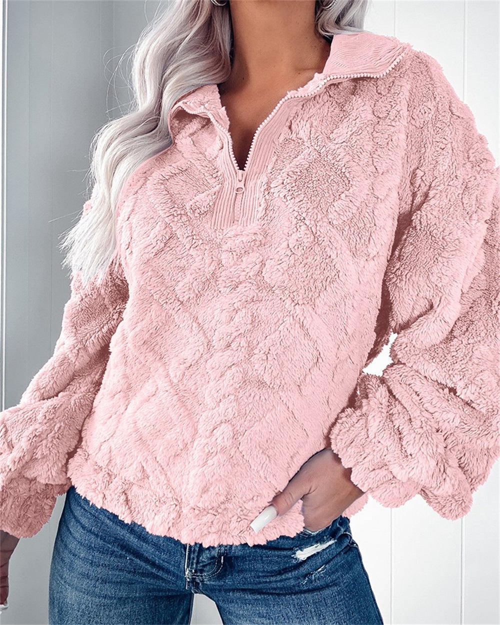 Elspeth Fairholm | Textured Fleece Pullover With Zip Collar