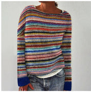Rosalie Clarke | Rainbow Stripe Knit Sweater with Contrast Cuffs