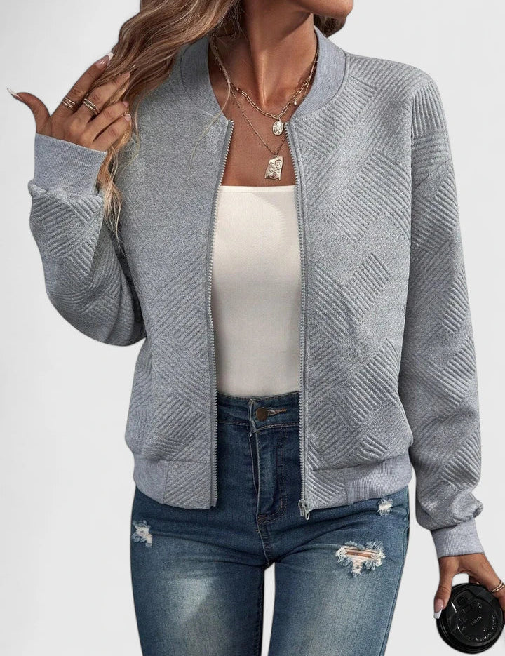 Nancy Prentice | Textured Zip-Up Bomber Jacket
