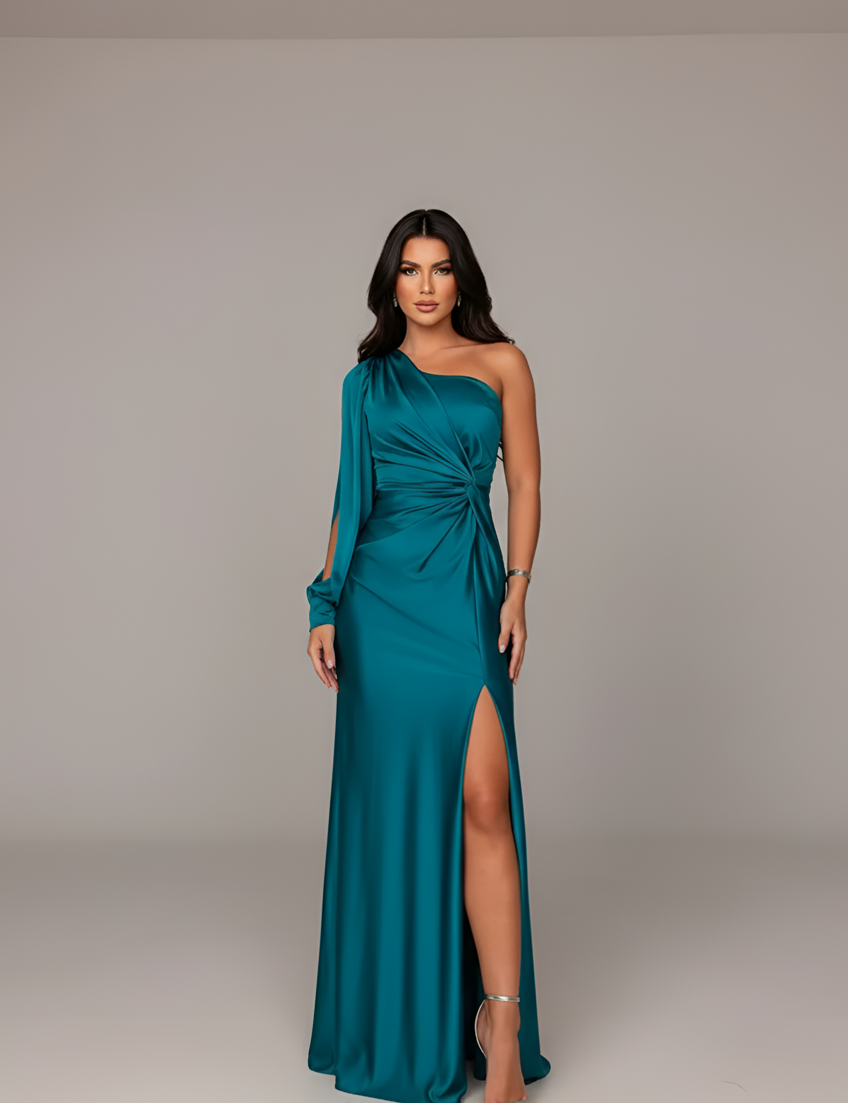 Odelia Holloway | One-Shoulder Satin Maxi Prom Dress