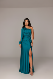 Odelia Holloway | One-Shoulder Satin Maxi Prom Dress