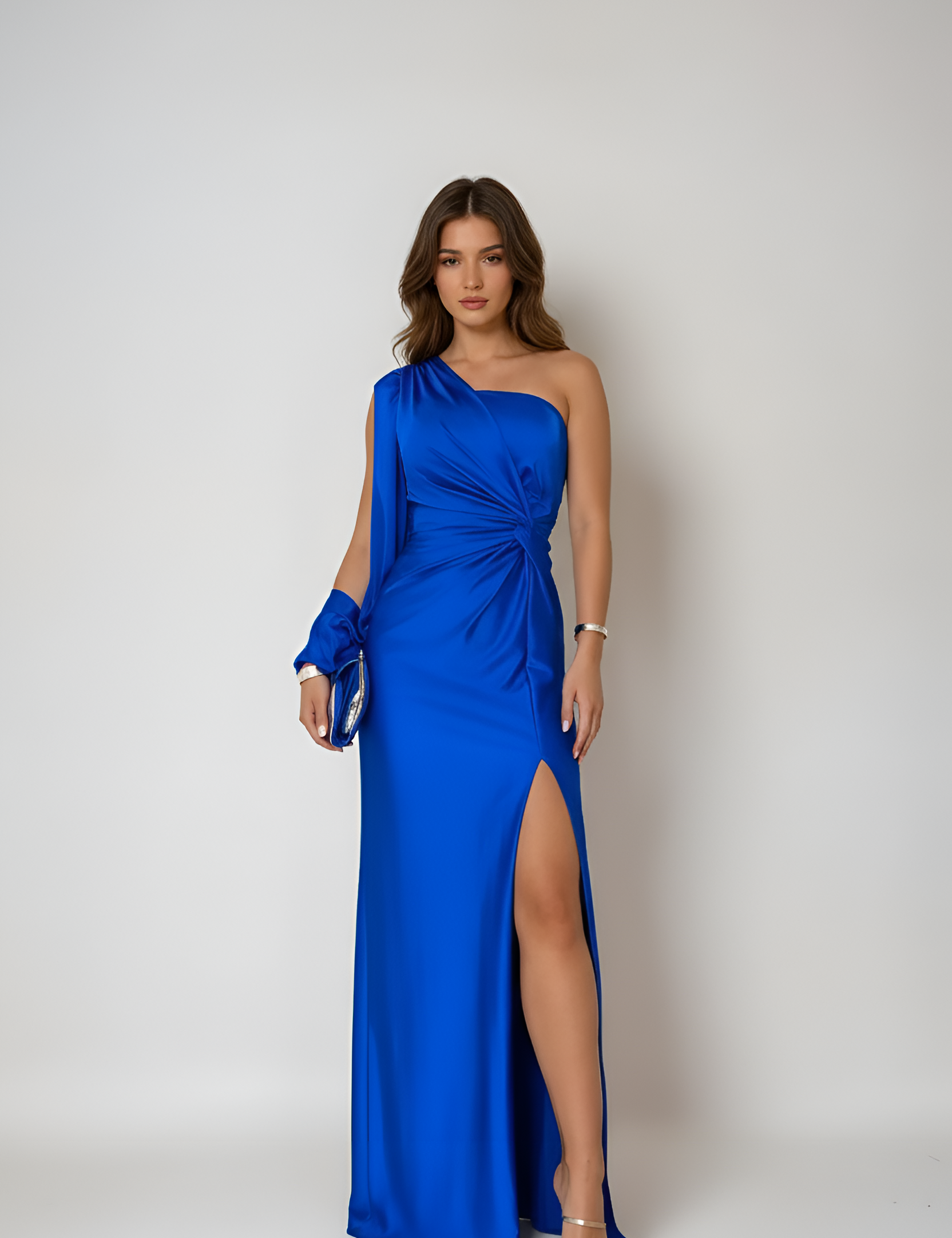Odelia Holloway | One-Shoulder Satin Maxi Prom Dress
