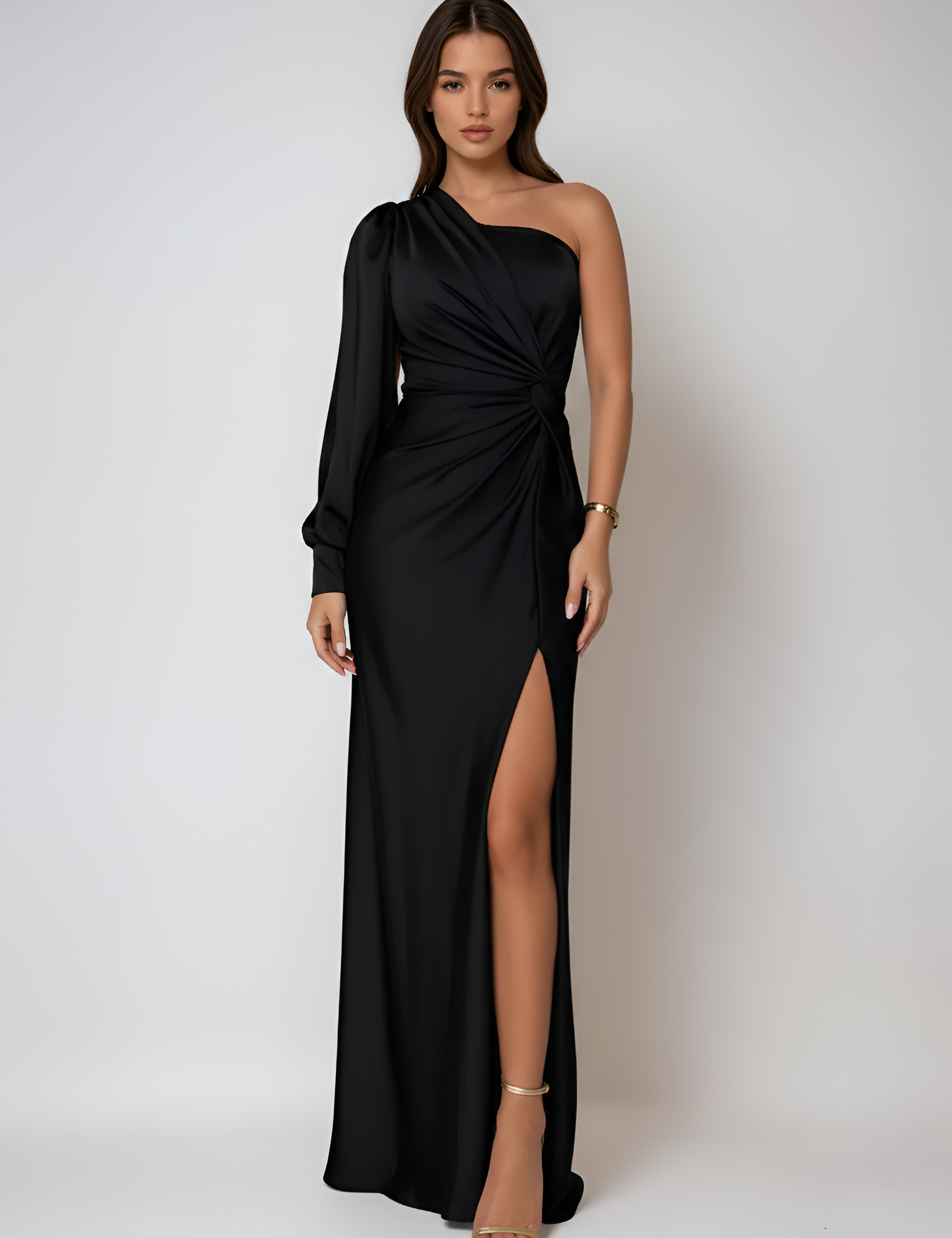 Odelia Holloway | One-Shoulder Satin Maxi Prom Dress