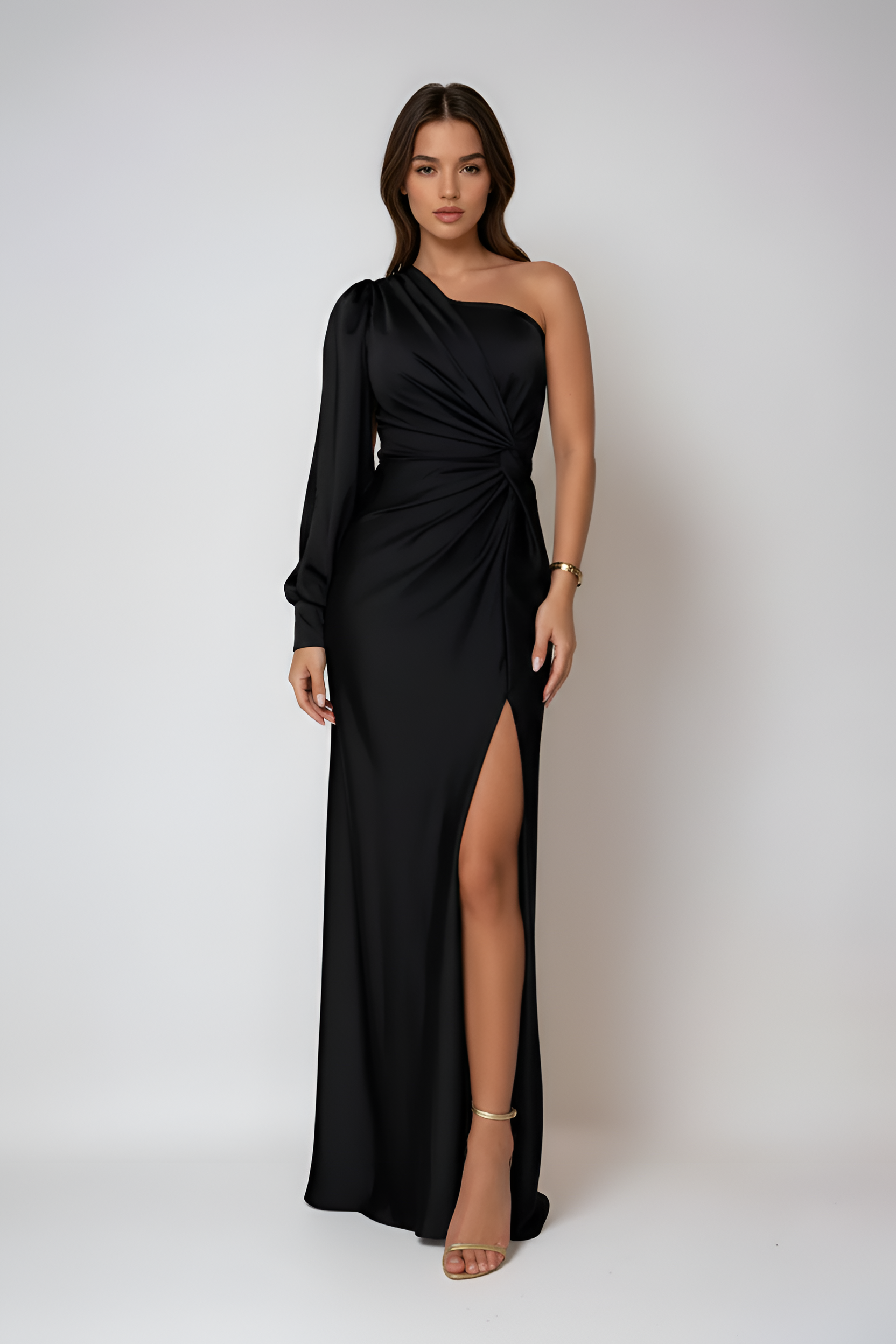 Odelia Holloway | One-Shoulder Satin Maxi Prom Dress