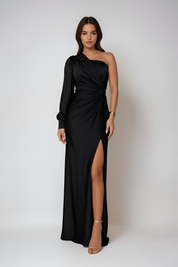 Odelia Holloway | One-Shoulder Satin Maxi Prom Dress