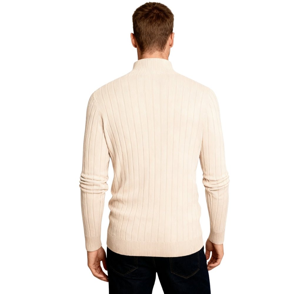 Oliver Grant | Beige Zip Knit Sweater For Men