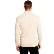 Oliver Grant | Beige Zip Knit Sweater For Men