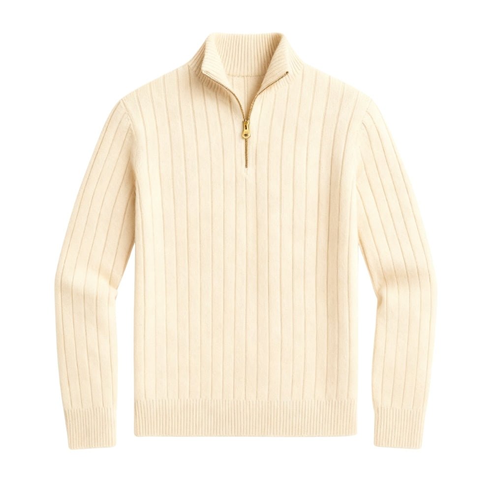Oliver Grant | Beige Zip Knit Sweater For Men