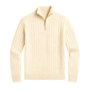 Oliver Grant | Beige Zip Knit Sweater For Men