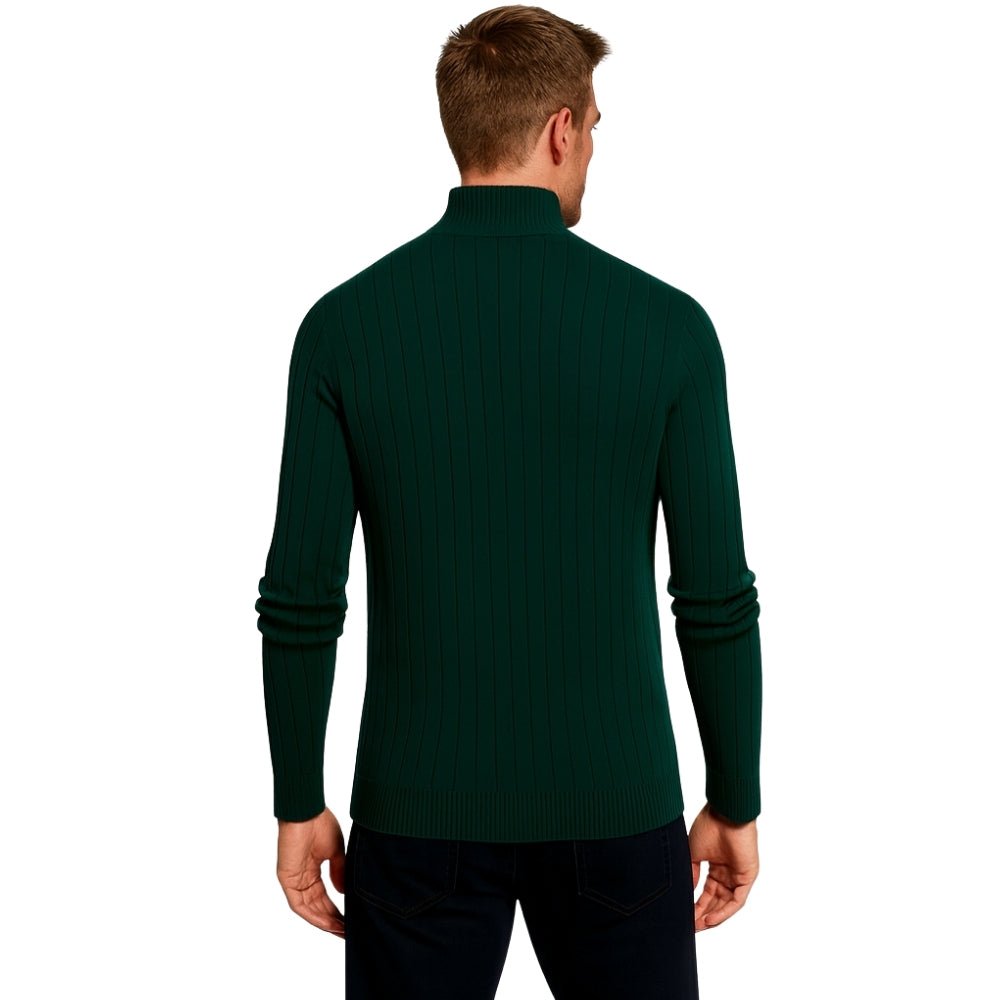 Oliver Grant | Dark Green Zip Knit Sweater For Men