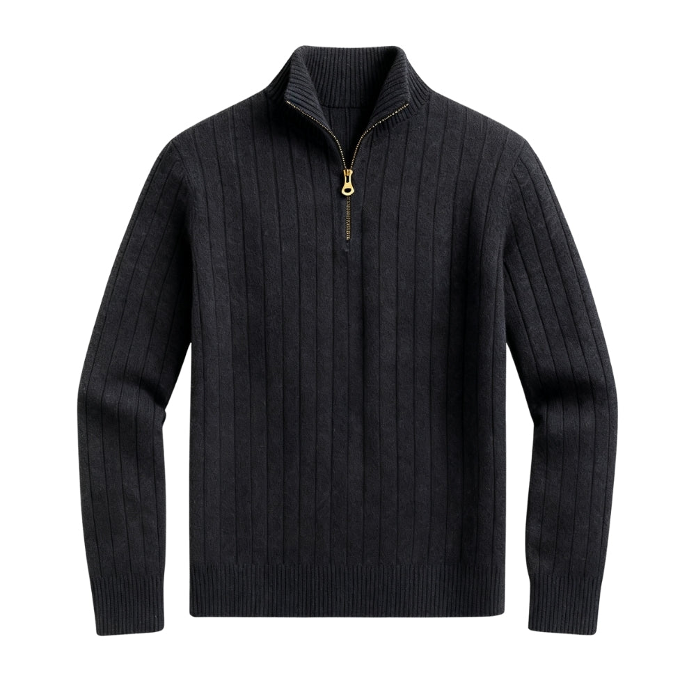 Oliver Grant | Dark Green Zip Knit Sweater For Men