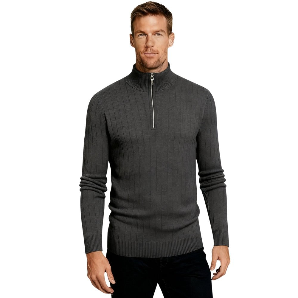 Oliver Grant | Dark Grey Zip Knit Sweater For Men