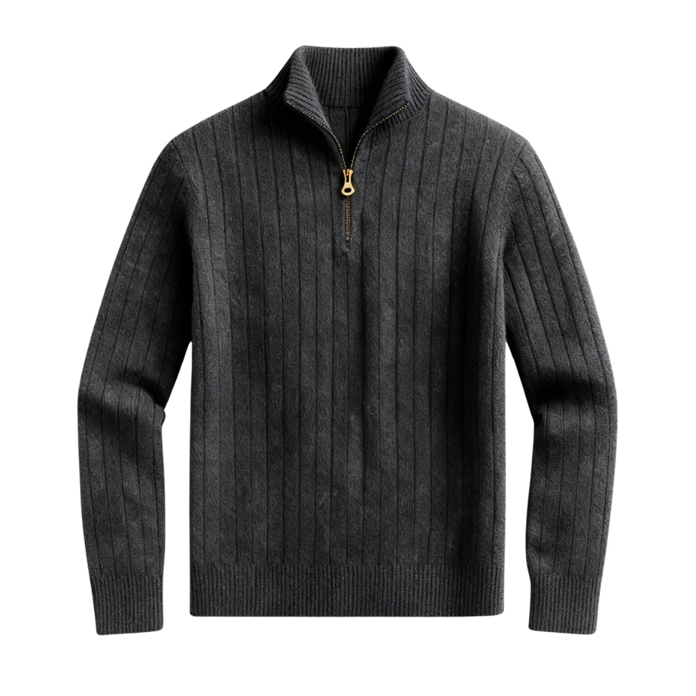Oliver Grant | Dark Grey Zip Knit Sweater For Men