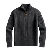 Oliver Grant | Dark Grey Zip Knit Sweater For Men