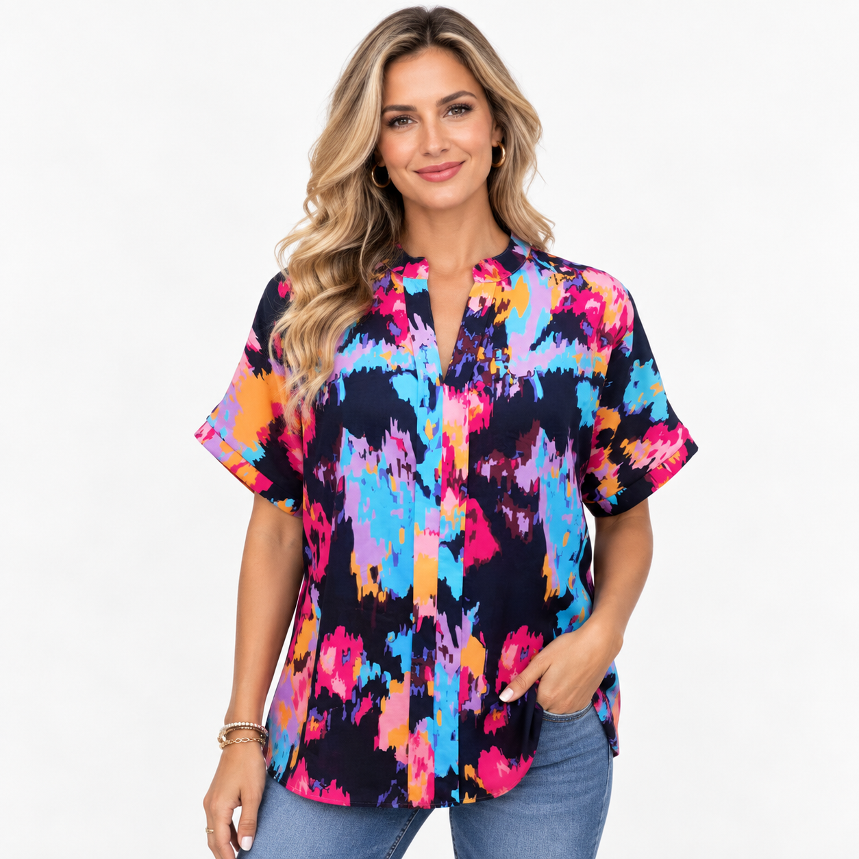 OliviaFarrowPaisleyPrintV-NeckBlouseWithDrop-ShoulderSleeves-model.png