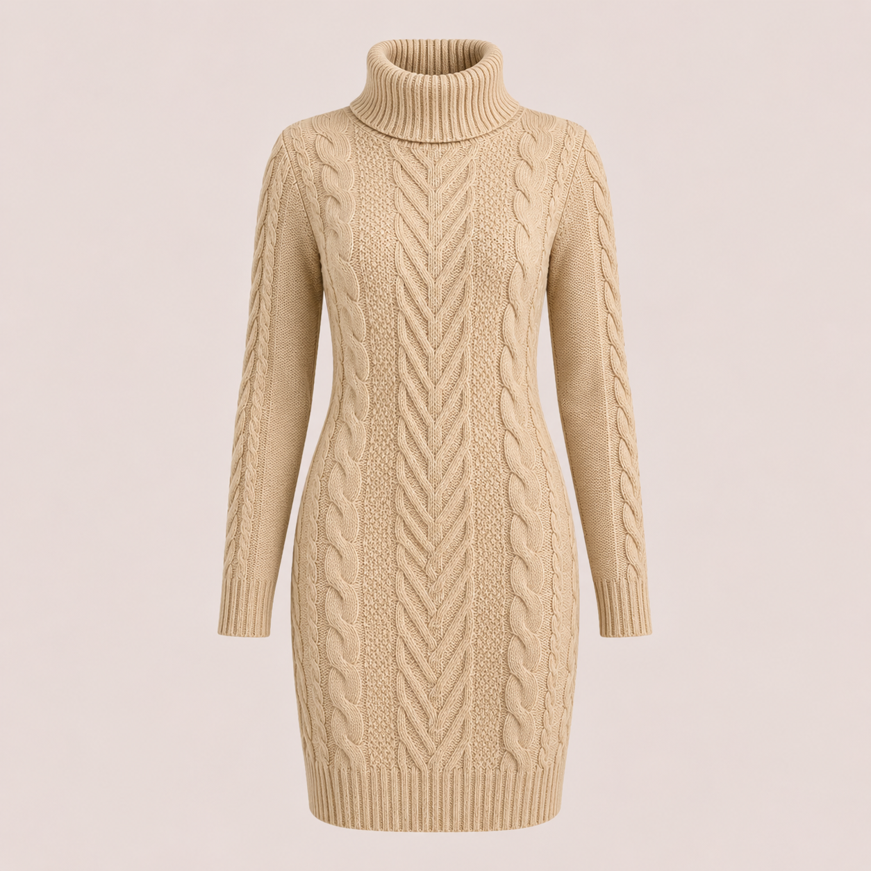 Olivia Smith | Cable Knit Turtleneck Sweater Dress