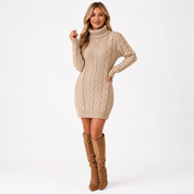 Olivia Smith | Cable Knit Turtleneck Sweater Dress