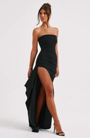 Olivia Manning | Strapless Ruched Side Slit Maxi Dress