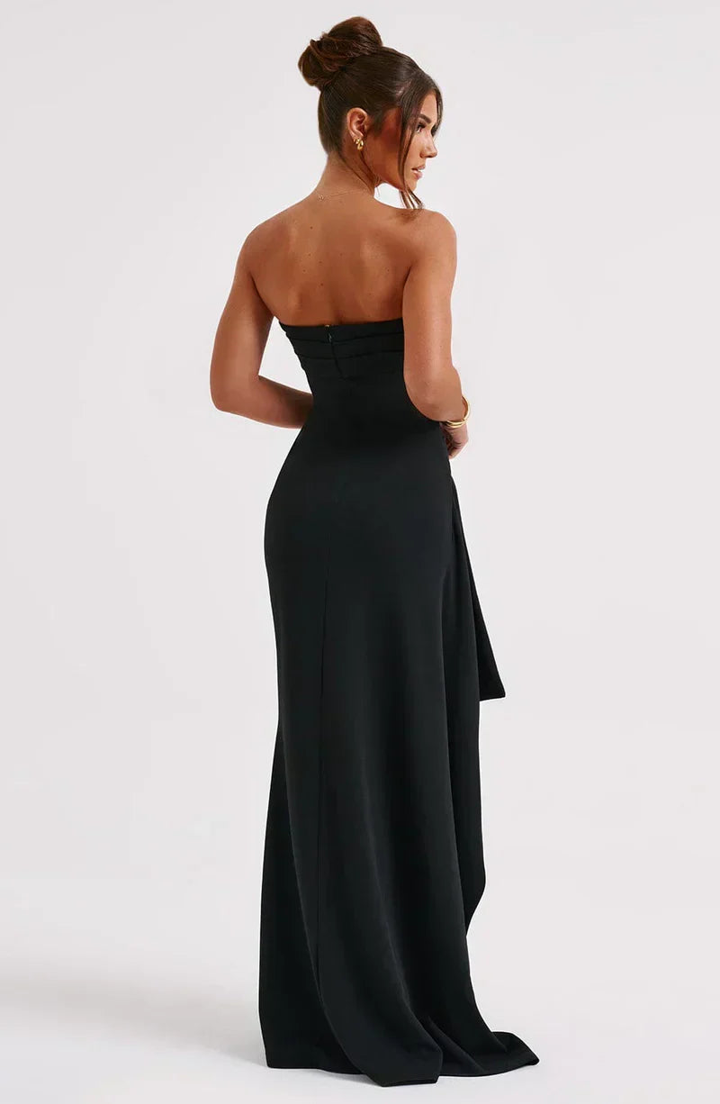 Olivia Manning | Strapless Ruched Side Slit Maxi Dress