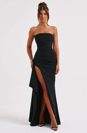 Olivia Manning | Strapless Ruched Side Slit Maxi Dress