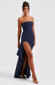 Olivia Manning | Strapless Ruched Side Slit Maxi Dress