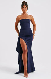 Olivia Manning | Strapless Ruched Side Slit Maxi Dress