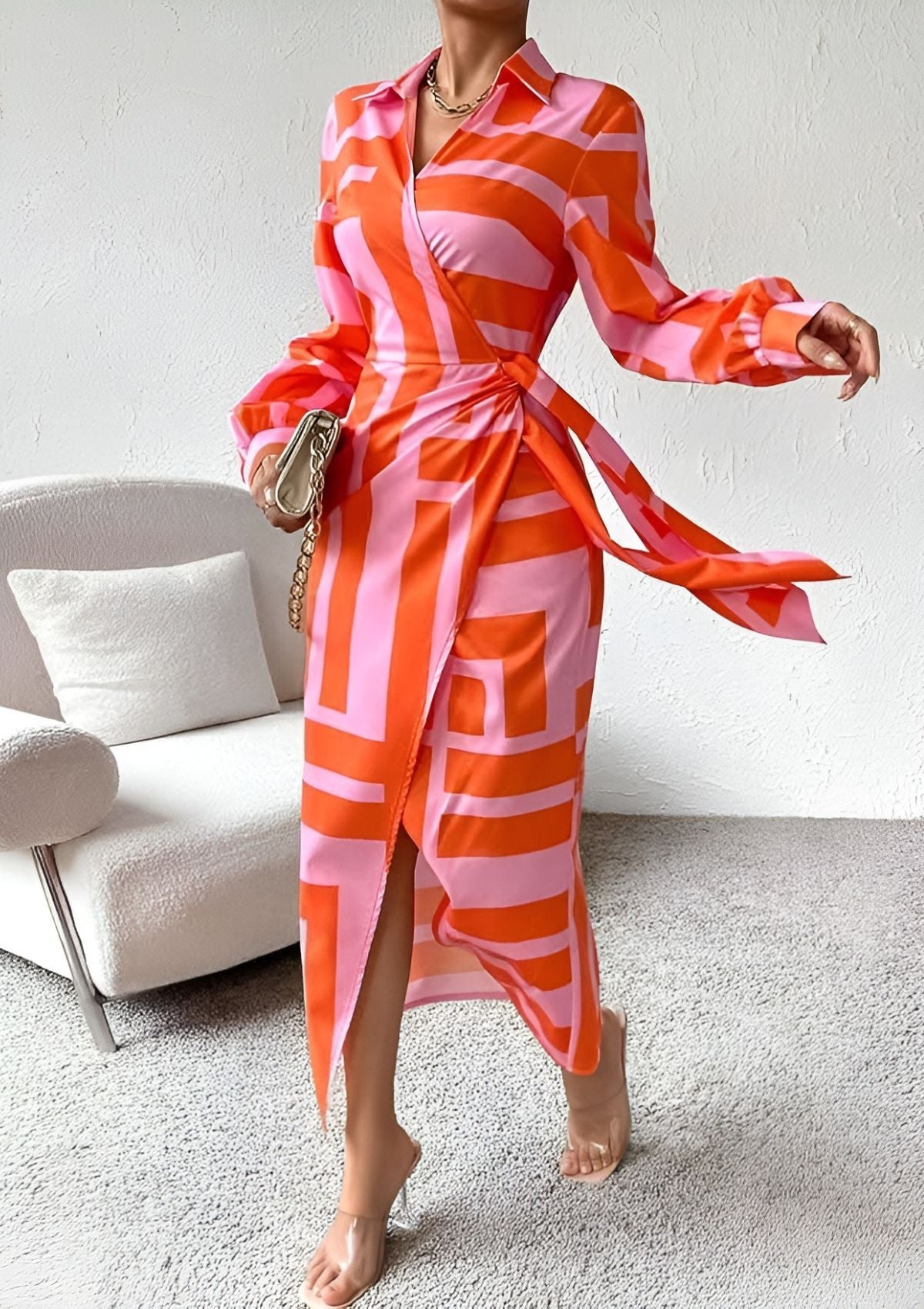 Desiree Carrington | Striped Wrap Midi Dress