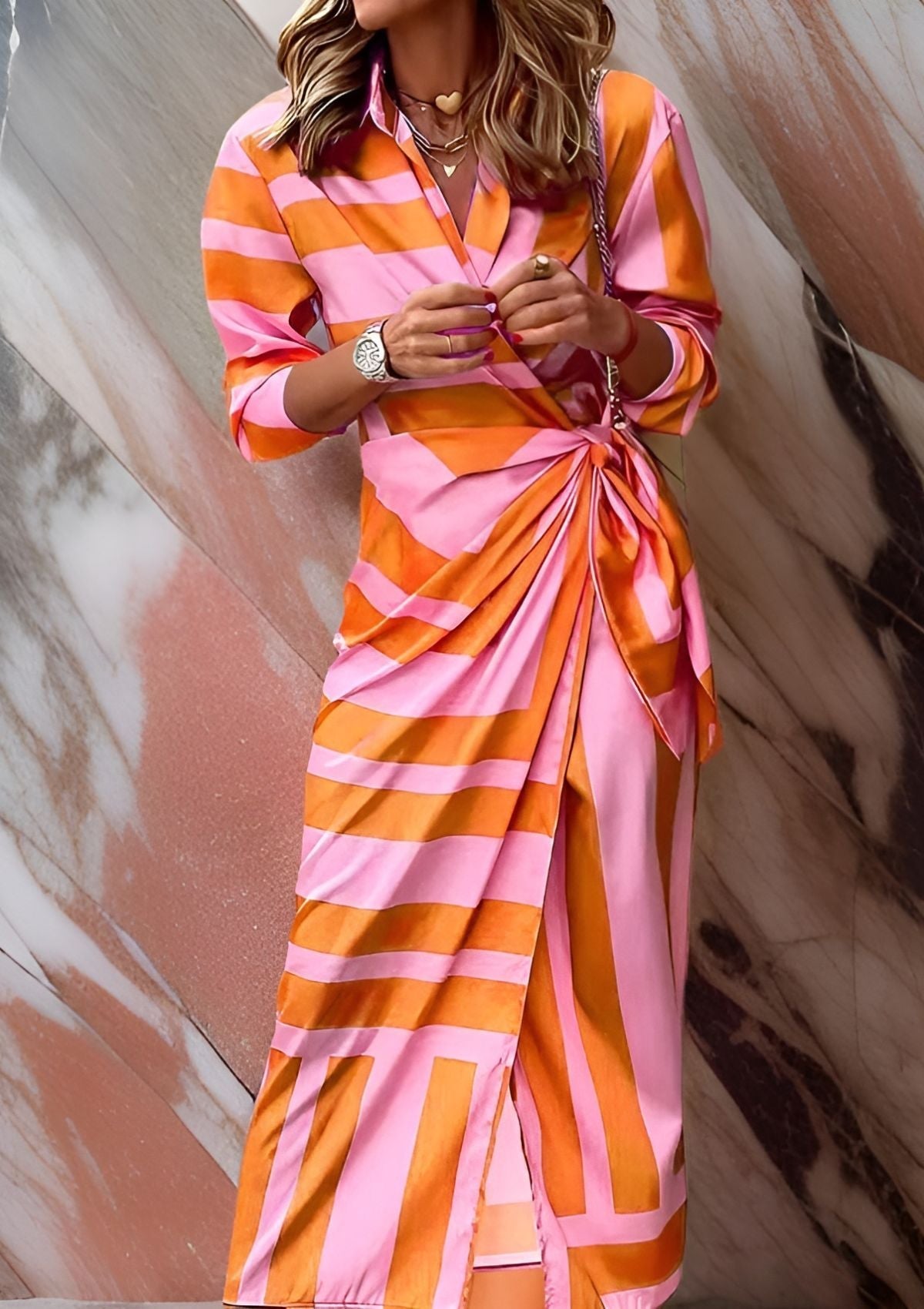 Desiree Carrington | Striped Wrap Midi Dress
